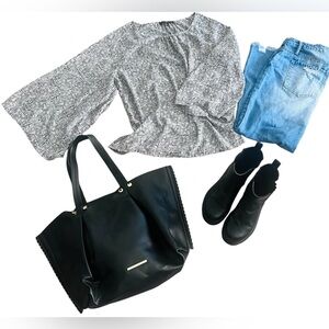 Fred David Black, White, & Gray Patterned Blouse XL